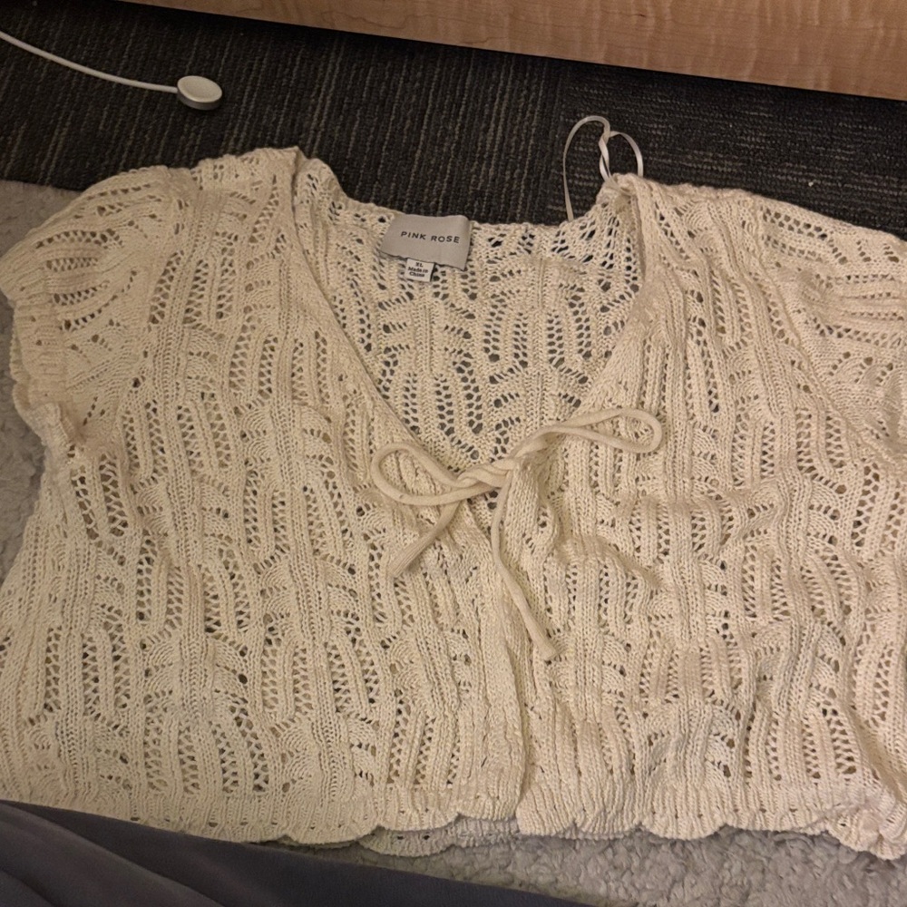 Pink Rose Women's Ivory Crochet Blouse